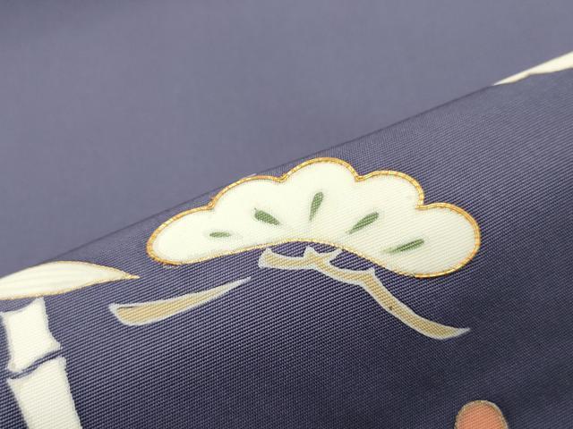 平和屋着物●塩瀬　九寸開き名古屋帯　駒刺繍　松竹梅　濃鼠色　金彩　正絹　逸品　DAAY0474ob