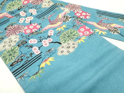 平和屋着物●九寸名古屋帯　紅型　飛鶴草花文　正絹　逸品　DAAY0479ob