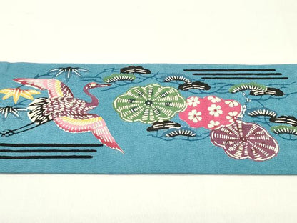 平和屋着物●九寸名古屋帯　紅型　飛鶴草花文　正絹　逸品　DAAY0479ob