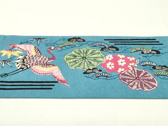 平和屋着物●九寸名古屋帯　紅型　飛鶴草花文　正絹　逸品　DAAY0479ob