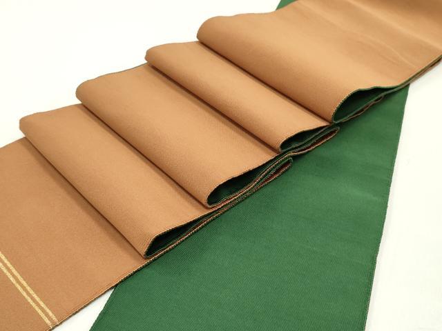 平和屋着物●爪掻き本綴れ 両面 半幅帯 渋紙色 深緑色 正絹 逸品 DAAY0485ob