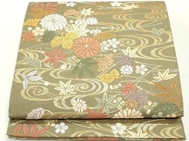 平和屋着物●六通柄袋帯 唐織 流水草花文 金糸 正絹 逸品 DAAY0488ob