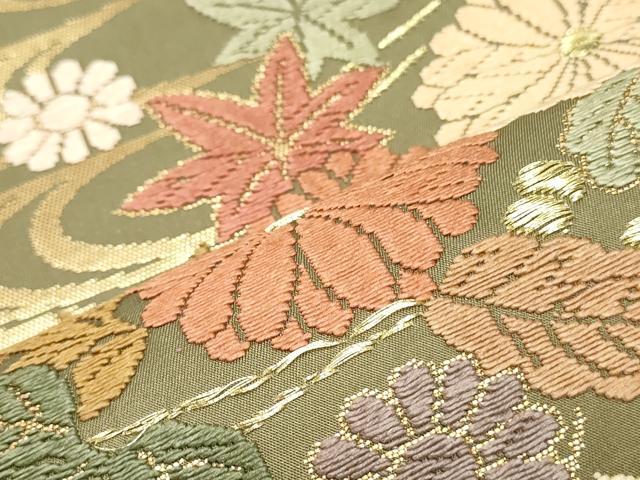 平和屋着物●六通柄袋帯 唐織 流水草花文 金糸 正絹 逸品 DAAY0488ob