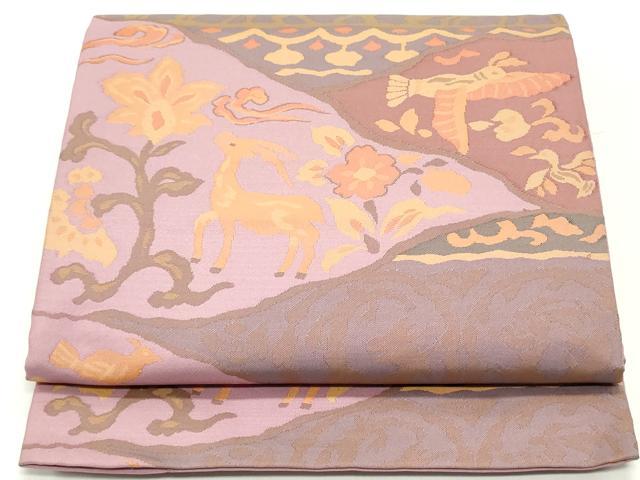 平和屋着物●六通柄袋帯 切嵌鳥獣更紗花文 正絹 逸品 DAAY0493ob