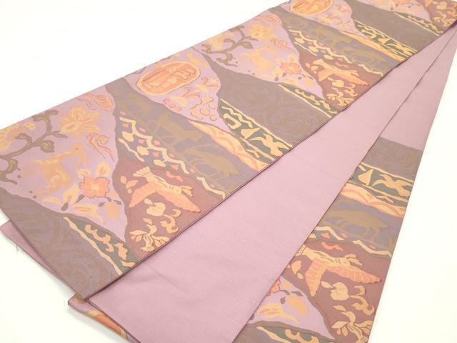 平和屋着物●六通柄袋帯 切嵌鳥獣更紗花文 正絹 逸品 DAAY0493ob