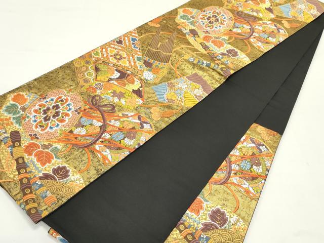 平和屋着物●六通柄袋帯 唐織 吉祥花鼓文 金糸 正絹 逸品 DAAY0498ob
