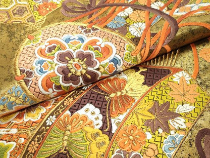 平和屋着物●六通柄袋帯 唐織 吉祥花鼓文 金糸 正絹 逸品 DAAY0498ob