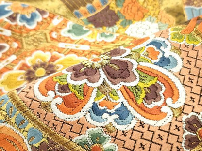 平和屋着物●六通柄袋帯 唐織 吉祥花鼓文 金糸 正絹 逸品 DAAY0498ob