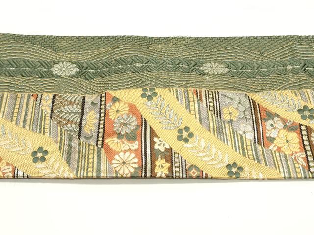 平和屋着物●本場筑前博多織 八寸名古屋帯 立波草花間道 銀糸 正絹 逸品 DAAY0520ob