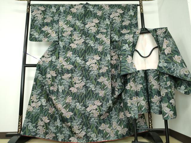 平和屋着物●本場染大島紬　アンサンブル　草花文　正絹　逸品　未使用　DAAY1001ps