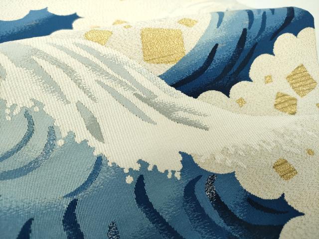 平和屋着物○爪掻き本綴れ つけ帯 立波文 金糸 共箱付き