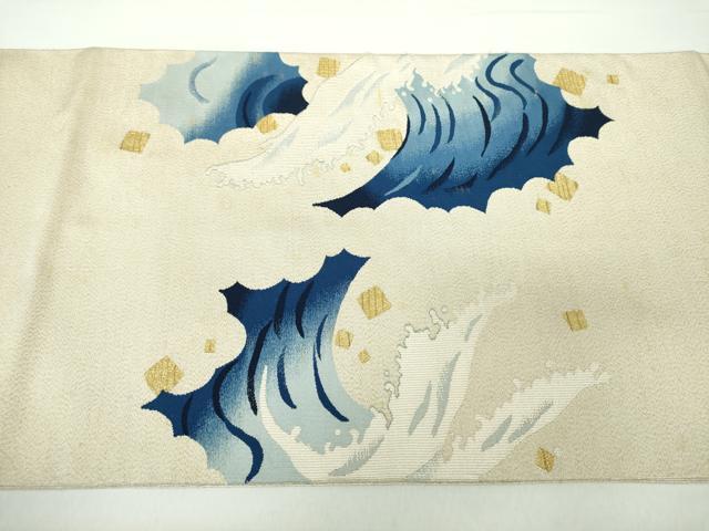 平和屋着物○爪掻き本綴れ つけ帯 立波文 金糸 共箱付き