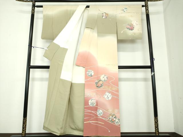 平和屋着物●訪問着　駒刺繍　雪輪花文　暈し染め　金銀彩　正絹　逸品　DAAY1089ps