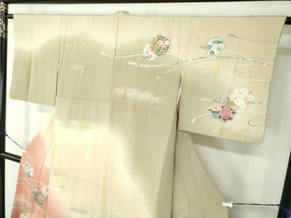 平和屋着物●訪問着　駒刺繍　雪輪花文　暈し染め　金銀彩　正絹　逸品　DAAY1089ps