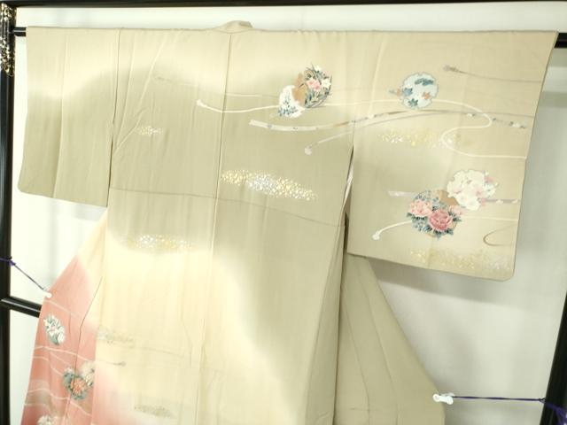 平和屋着物●訪問着　駒刺繍　雪輪花文　暈し染め　金銀彩　正絹　逸品　DAAY1089ps