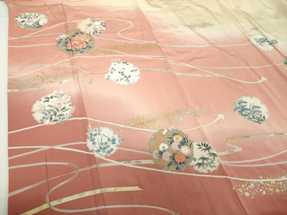 平和屋着物●訪問着　駒刺繍　雪輪花文　暈し染め　金銀彩　正絹　逸品　DAAY1089ps