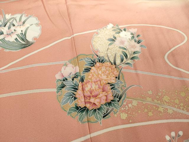 平和屋着物●訪問着　駒刺繍　雪輪花文　暈し染め　金銀彩　正絹　逸品　DAAY1089ps