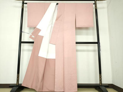 平和屋着物●洗える最高級着物　＜英＞はなぶさ謹製　色無地　更紗花唐草地紋　水柿色　洗える着物　逸品　DAAY1090ps