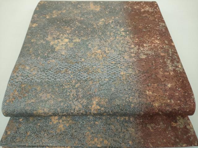平和屋着物●全通柄袋帯 紬地 草花間道 金彩 正絹 逸品 DAAY1123ps