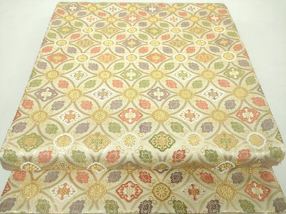 平和屋着物●六通柄袋帯 唐織 七宝花文 金糸 正絹 逸品 DAAY1137ps