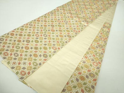 平和屋着物●六通柄袋帯 唐織 七宝花文 金糸 正絹 逸品 DAAY1137ps