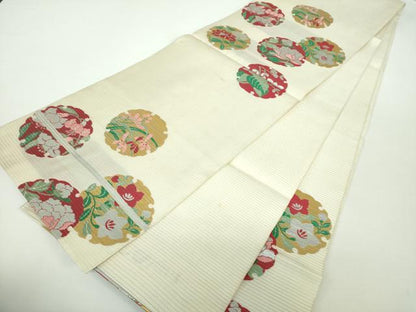 平和屋着物●セミアンティーク　六通柄袋帯　雪輪花文　金銀糸　正絹　逸品　DAAY1140ps