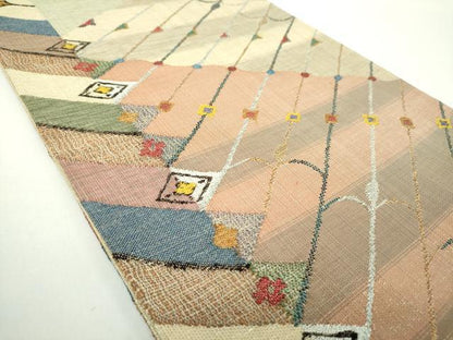 平和屋着物▽太鼓柄袋帯 スリーシーズン帯 春 夏 秋 瓦花文 金銀糸 正絹 逸品 DAAY1146ps