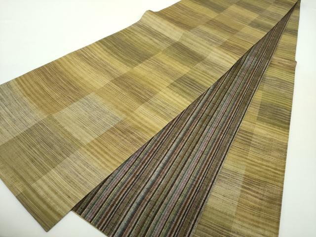 平和屋着物●両面 全通柄袋帯 紬地 市松文様 間道 正絹 逸品 DAAY1148ps