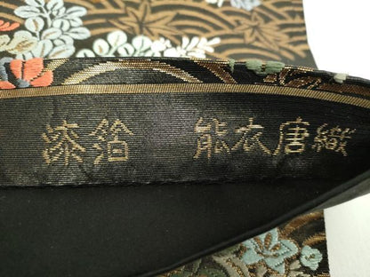 平和屋着物●六通柄袋帯 能衣唐織 紫差秋花文 黒地 漆箔 金糸 正絹 逸品 DAAY1157ps