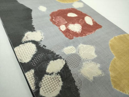 平和屋着物●中国三大刺繍 スワトウ相良刺繍 汕頭相良刺繍 九寸開き名古屋帯 紬地 絞り 草花文 正絹 逸品 未使用 DAAY1166ps