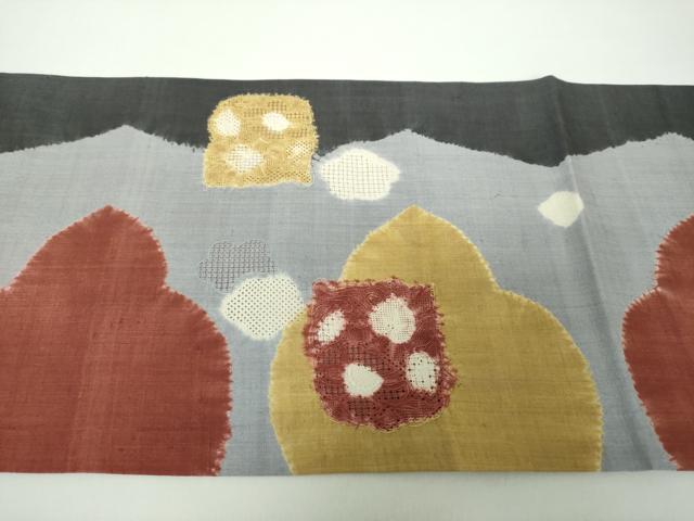 平和屋着物●中国三大刺繍 スワトウ相良刺繍 汕頭相良刺繍 九寸開き名古屋帯 紬地 絞り 草花文 正絹 逸品 未使用 DAAY1166ps