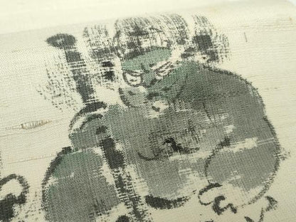 平和屋着物●九寸名古屋帯 作家物 紬地 手描き 赤鬼 青鬼 正絹 逸品 DAAY1180ps