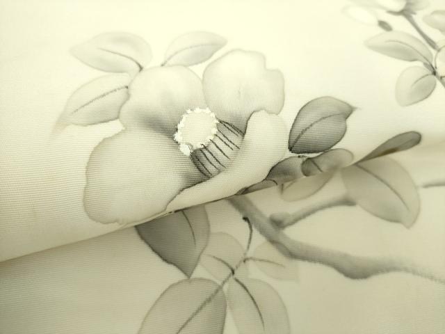 平和屋着物●塩瀬　九寸名古屋帯　作家物　手描き　枝椿　金彩　正絹　逸品　DAAY1182ps