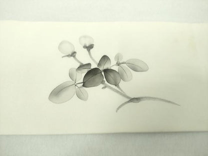 平和屋着物●塩瀬　九寸名古屋帯　作家物　手描き　枝椿　金彩　正絹　逸品　DAAY1182ps