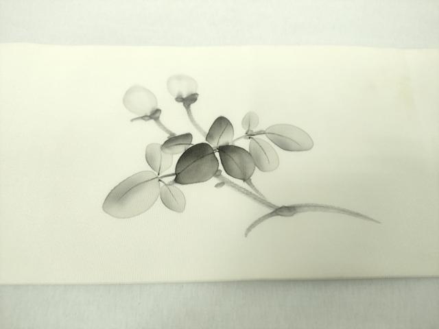 平和屋着物●塩瀬　九寸名古屋帯　作家物　手描き　枝椿　金彩　正絹　逸品　DAAY1182ps