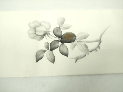 平和屋着物●塩瀬　九寸名古屋帯　作家物　手描き　枝椿　金彩　正絹　逸品　DAAY1182ps