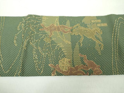平和屋着物●本場筑前博多織 八寸名古屋帯 鳥獣戯画 正絹 逸品 DAAY1194ps