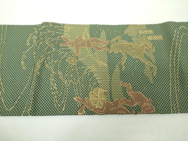 平和屋着物●本場筑前博多織 八寸名古屋帯 鳥獣戯画 正絹 逸品 DAAY1194ps