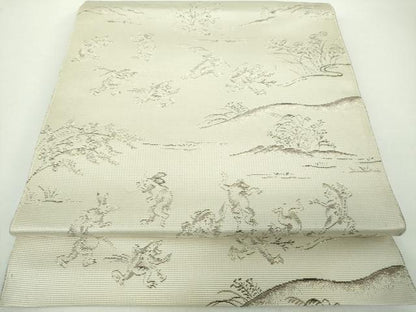 平和屋着物●本場筑前博多織 八寸名古屋帯 鳥獣戯画 正絹 逸品 DAAY1202ps