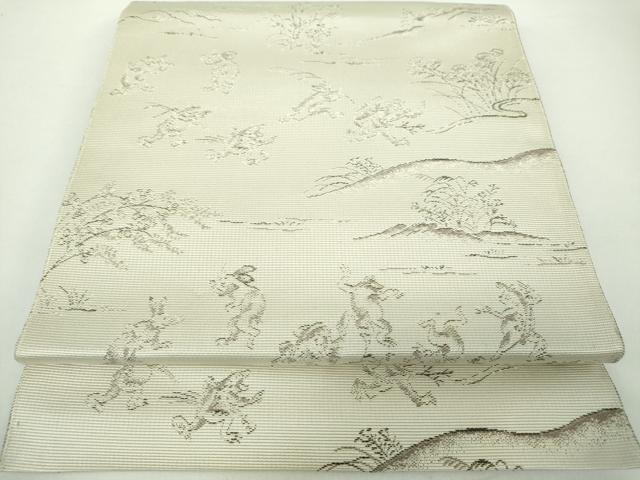 平和屋着物●本場筑前博多織 八寸名古屋帯 鳥獣戯画 正絹 逸品 DAAY1202ps