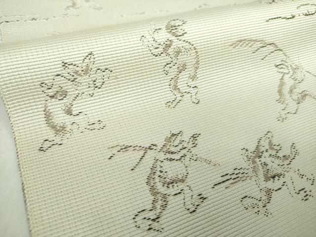 平和屋着物●本場筑前博多織 八寸名古屋帯 鳥獣戯画 正絹 逸品 DAAY1202ps