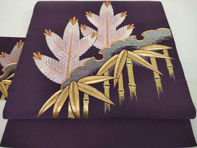 平和屋着物●爪掻き本綴れ　八寸名古屋帯　駒刺繍　総刺繍　雪輪松竹文　金糸　正絹　逸品　DAAY1223ps