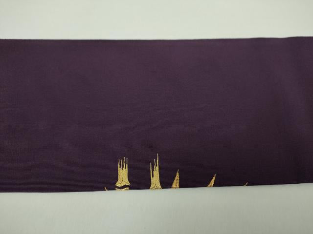 平和屋着物●爪掻き本綴れ　八寸名古屋帯　駒刺繍　総刺繍　雪輪松竹文　金糸　正絹　逸品　DAAY1223ps