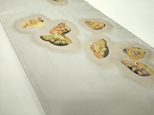 平和屋着物●両面 六通柄袋帯 福良雀 金糸 正絹 逸品 DAAY1233ps