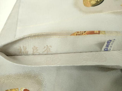 平和屋着物●両面 六通柄袋帯 福良雀 金糸 正絹 逸品 DAAY1233ps