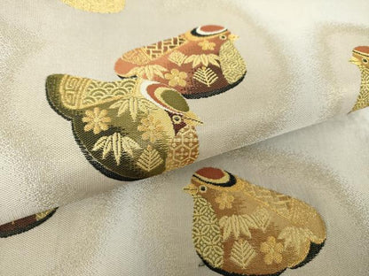 平和屋着物●両面 六通柄袋帯 福良雀 金糸 正絹 逸品 DAAY1233ps