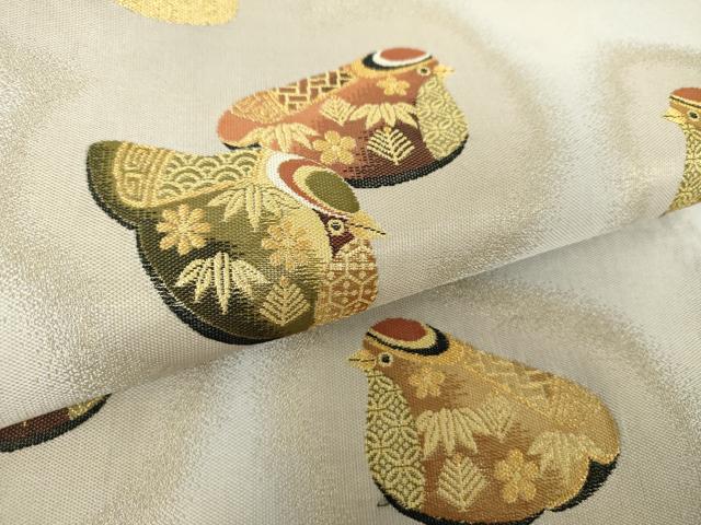 平和屋着物●両面 六通柄袋帯 福良雀 金糸 正絹 逸品 DAAY1233ps