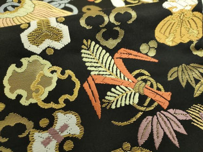平和屋着物●六通柄袋帯 唐織 吉祥宝尽し文 黒地 金糸 正絹 逸品 DAAY1237ps