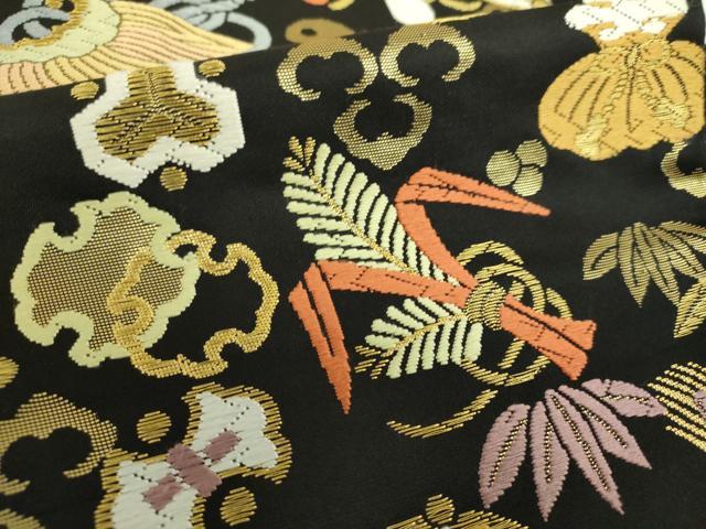 平和屋着物●六通柄袋帯 唐織 吉祥宝尽し文 黒地 金糸 正絹 逸品 DAAY1237ps