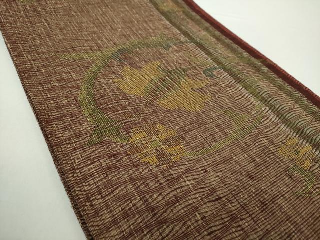 平和屋着物●六通柄袋帯　紬地　草花間道　金糸　正絹　逸品　未使用　DAAY1266ps